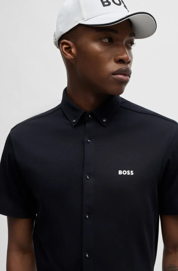 HUGO BOSS Camisas>Camisa De Ajuste Regular Em Algodão Tricotado Resistente Aos Vincos