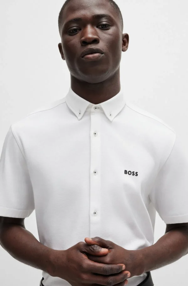 HUGO BOSS Camisas>Camisa De Ajuste Regular Em Algodão Tricotado Resistente Aos Vincos