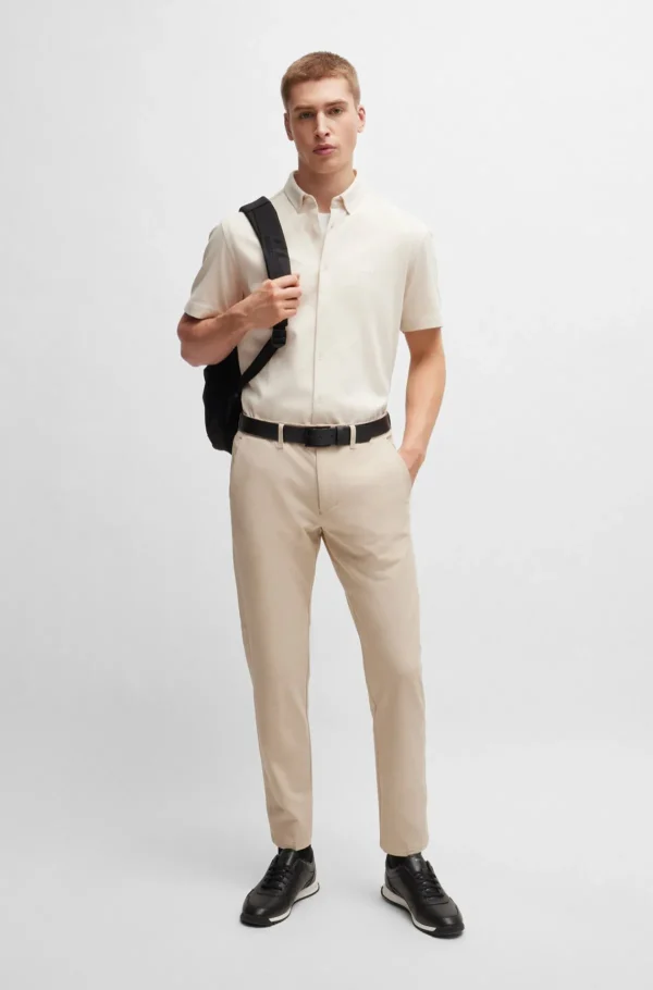 HUGO BOSS Camisas>Camisa De Ajuste Regular Em Algodão Tricotado Resistente Aos Vincos