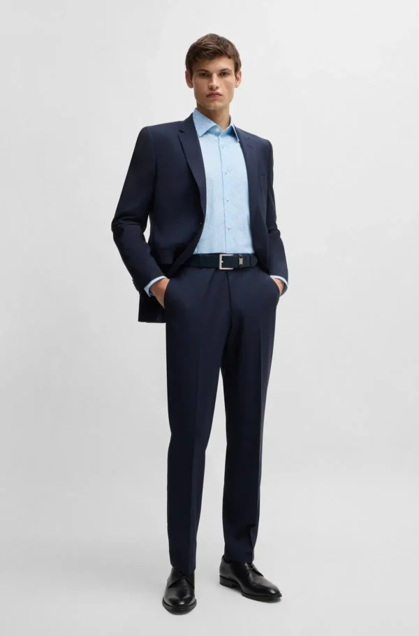 HUGO BOSS Camisas>Camisa De Ajuste Regular Em Popelina Estampada De Algodão Elástico