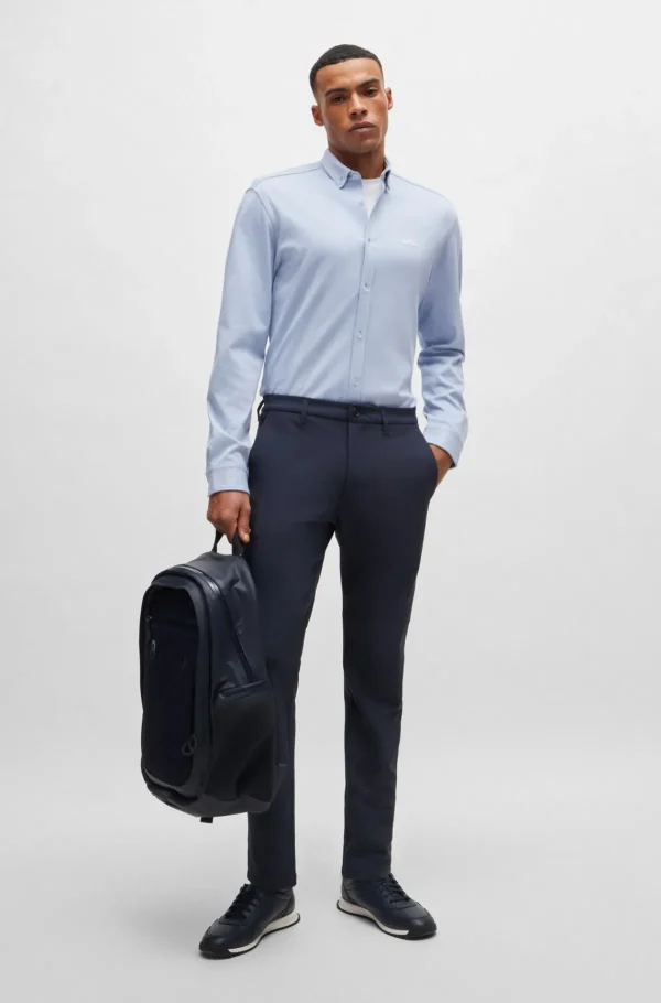 HUGO BOSS Camisas>Camisa De Ajuste Regular Em Algodão Tricotado Resistente Aos Vincos