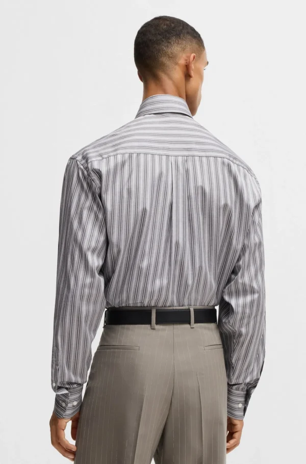 HUGO BOSS Camisas>Camisa De Ajuste Regular Em Algodão às Riscas
