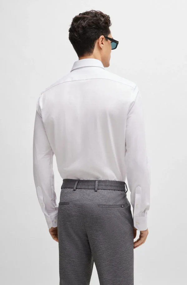 HUGO BOSS Camisas>Camisa De Ajuste Regular Numa Mistura De Jersey De Algodão Estruturado