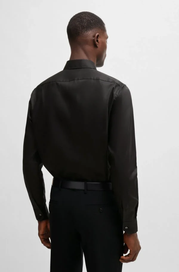 HUGO BOSS Camisas>Camisa De Ajuste Regular Em Popelina De Algodão Fácil De Passar A Ferro