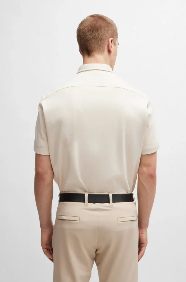 HUGO BOSS Camisas>Camisa De Ajuste Regular Em Algodão Tricotado Resistente Aos Vincos