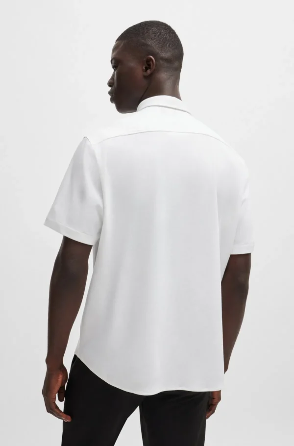 HUGO BOSS Camisas>Camisa De Ajuste Regular Em Algodão Tricotado Resistente Aos Vincos