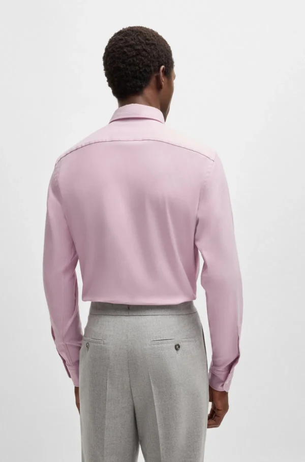 HUGO BOSS Camisas>Camisa De Ajuste Regular Em Algodão Elástico Com Riscas Diagonais