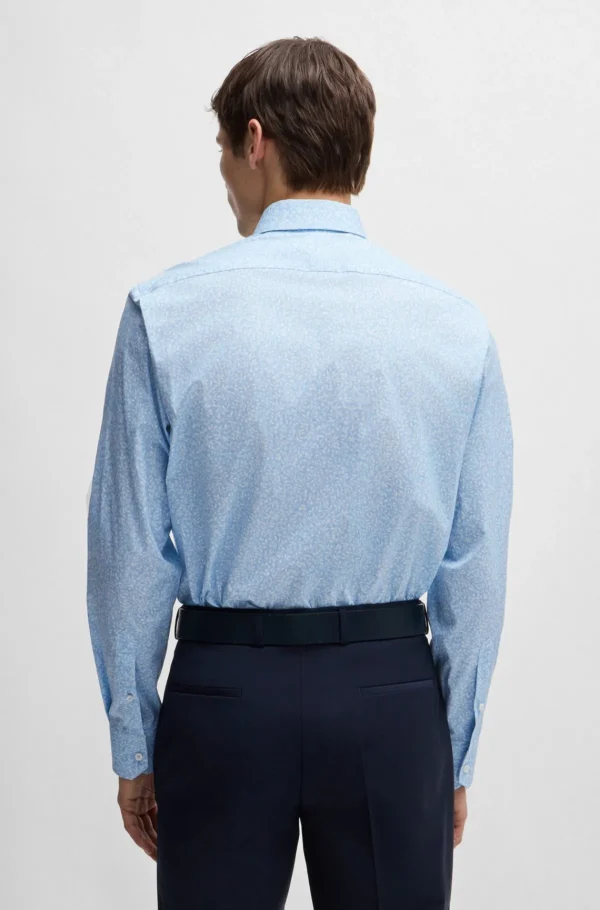 HUGO BOSS Camisas>Camisa De Ajuste Regular Em Popelina Estampada De Algodão Elástico