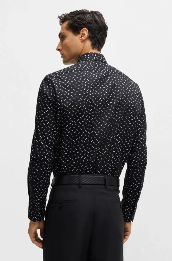HUGO BOSS Camisas>Camisa De Ajuste Regular Em Algodão Elástico Estampado