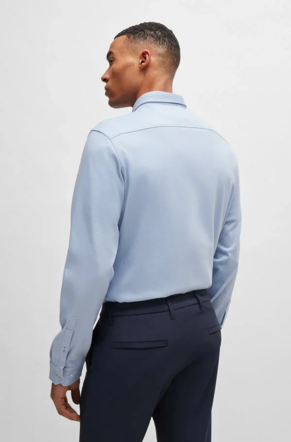 HUGO BOSS Camisas>Camisa De Ajuste Regular Em Algodão Tricotado Resistente Aos Vincos