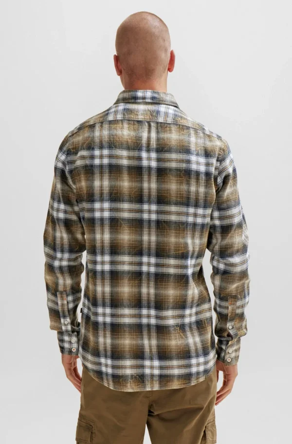 HUGO BOSS Camisas>Camisa De Ajuste Regular Em Flanela De Algodão Axadrezada