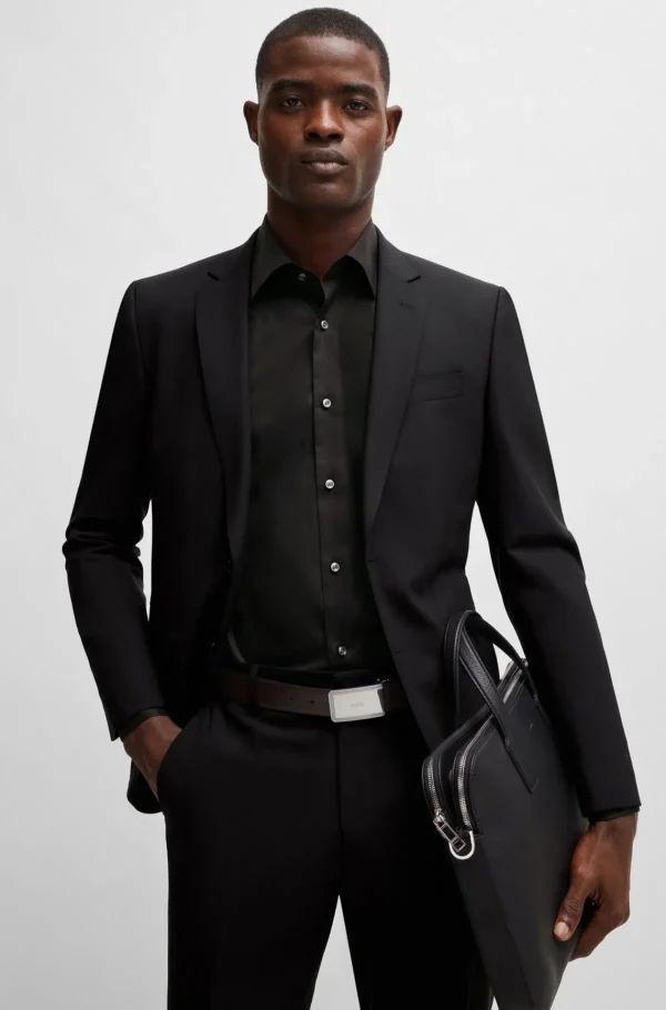 HUGO BOSS Camisas>Camisa De Ajuste Regular Em Popelina De Algodão Fácil De Passar A Ferro