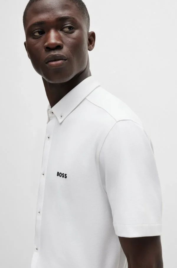 HUGO BOSS Camisas>Camisa De Ajuste Regular Em Algodão Tricotado Resistente Aos Vincos