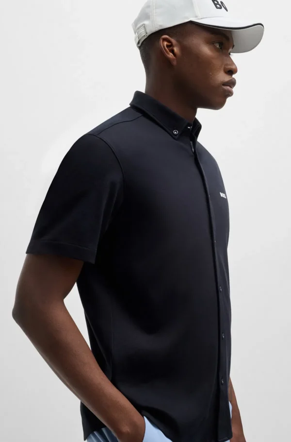 HUGO BOSS Camisas>Camisa De Ajuste Regular Em Algodão Tricotado Resistente Aos Vincos