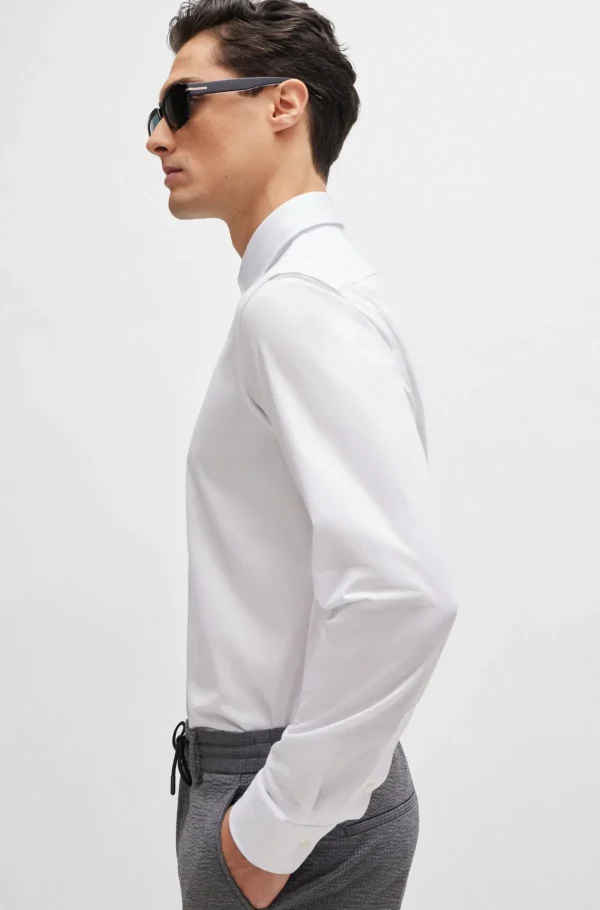 HUGO BOSS Camisas>Camisa De Ajuste Regular Numa Mistura De Jersey De Algodão Estruturado