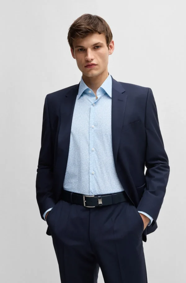 HUGO BOSS Camisas>Camisa De Ajuste Regular Em Popelina Estampada De Algodão Elástico