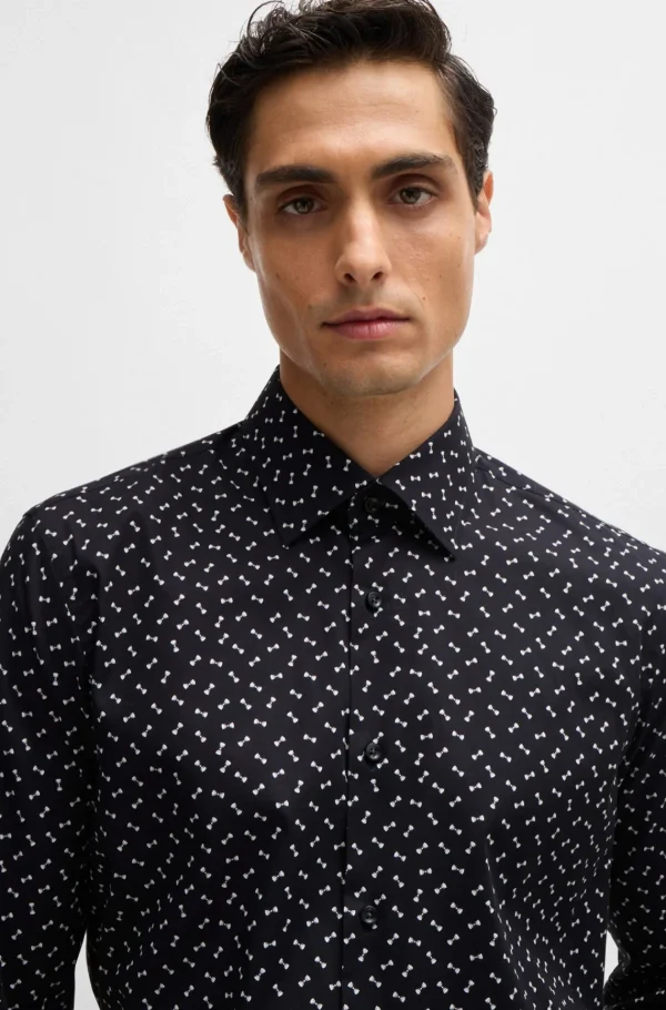 HUGO BOSS Camisas>Camisa De Ajuste Regular Em Algodão Elástico Estampado