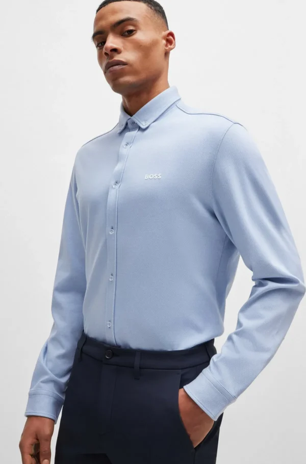 HUGO BOSS Camisas>Camisa De Ajuste Regular Em Algodão Tricotado Resistente Aos Vincos