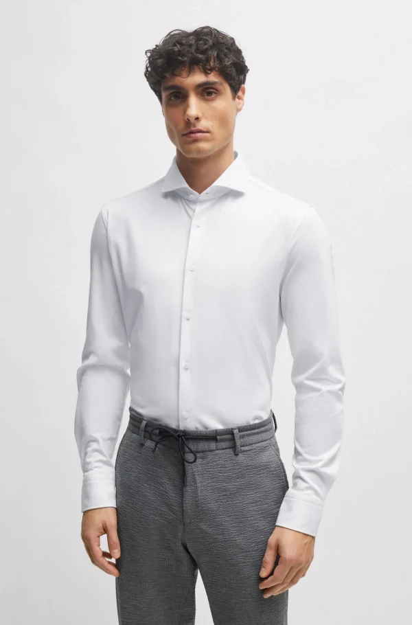 HUGO BOSS Camisas>Camisa De Ajuste Slim Em Jersey Elástica Para Desempenho Estruturado