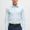 HUGO BOSS Artigos Essenciais>Camisa De Ajuste Slim Em Popelina De Mistura De Algodão Com Elástico