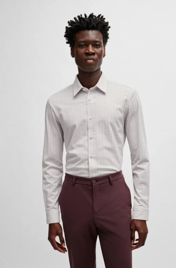 HUGO BOSS Camisas>Camisa De Ajuste Slim Em Tecido Elástico De Alto Desempenho Com Padrão