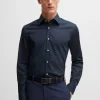 HUGO BOSS Camisas>Camisa De Ajuste Slim Em Popelina De Algodão Elástico Fácil De Engomar