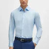 HUGO BOSS Camisas>Camisa De Ajuste Slim Em Popelina De Algodão Elástico Fácil De Engomar