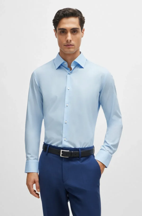 HUGO BOSS Camisas>Camisa De Ajuste Slim Em Popelina De Algodão Elástico Fácil De Engomar