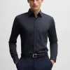 HUGO BOSS Camisas>Camisa De Ajuste Slim Em Popelina De Algodão Elástico Fácil De Engomar