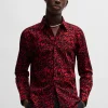HUGO BOSS Camisas>Camisa De Ajuste Slim Em Popelina De Algodão Estampada