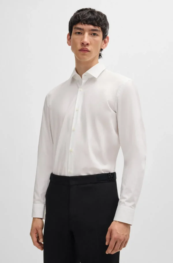 HUGO BOSS Camisas>Camisa De Ajuste Slim Em Popelina De Algodão Fácil De Passar A Ferro