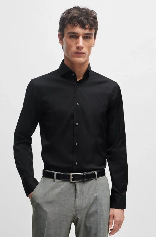 HUGO BOSS Camisas>Camisa De Ajuste Slim Em Popelina De Algodão Fácil De Engomar