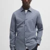 HUGO BOSS Camisas>Camisa De Ajuste Slim Em Algodão Piqué De Mistura