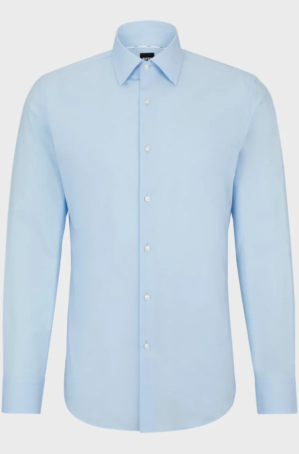HUGO BOSS Camisas>Camisa De Ajuste Slim Em Popelina De Algodão Elástico Fácil De Engomar