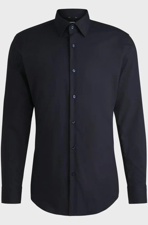 HUGO BOSS Camisas>Camisa De Ajuste Slim Em Popelina De Algodão Elástico Fácil De Engomar