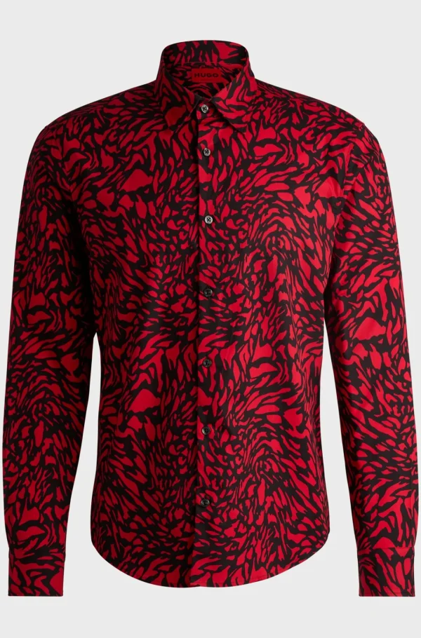 HUGO BOSS Camisas>Camisa De Ajuste Slim Em Popelina De Algodão Estampada