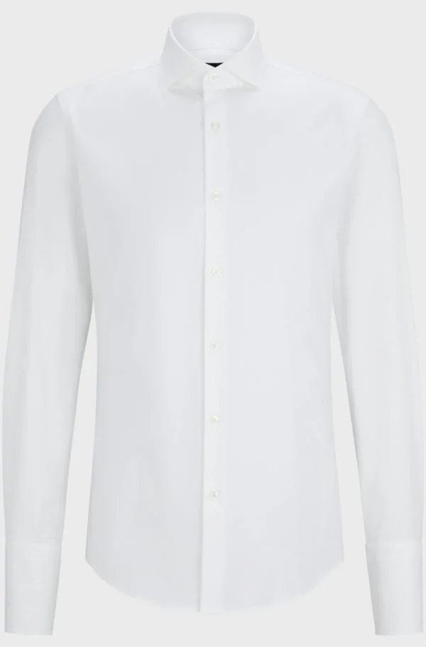 HUGO BOSS Artigos Essenciais>Camisa De Ajuste Slim Em Algodão Elástico Com Punhos Duplos