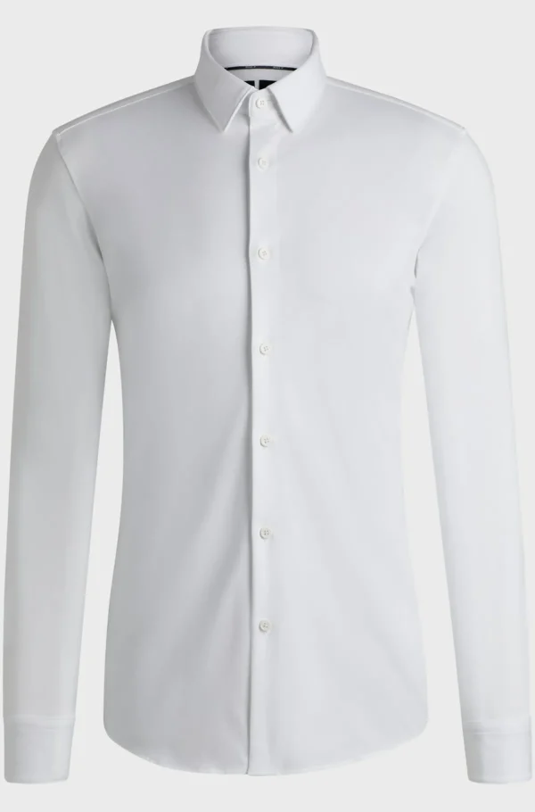HUGO BOSS Camisas>Camisa De Ajuste Slim Em Jérsei De Mistura De Algodão Elástico De Alto Desempenho