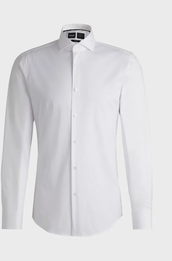 HUGO BOSS Artigos Essenciais>Camisa De Ajuste Slim Em Popelina De Algodão Fácil De Engomar