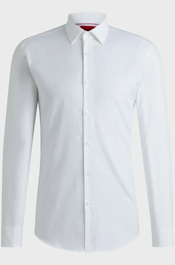 HUGO BOSS Camisas>Camisa De Ajuste Slim Em Jacquard De Algodão Com Corrente E Logótipo