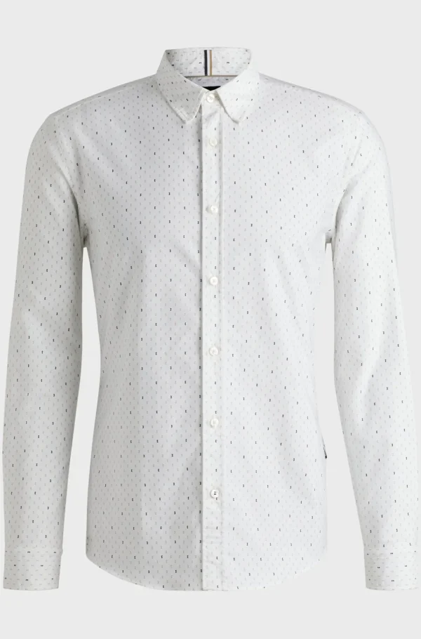 HUGO BOSS Camisas>Camisa De Ajuste Slim Em Algodão Oxford Estampado