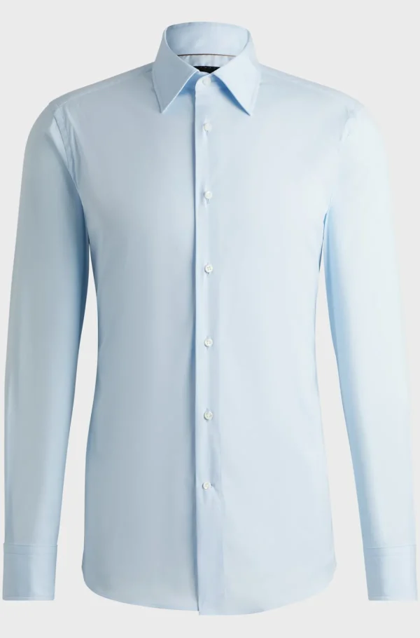 HUGO BOSS Artigos Essenciais>Camisa De Ajuste Slim Em Popelina De Mistura De Algodão Com Elástico