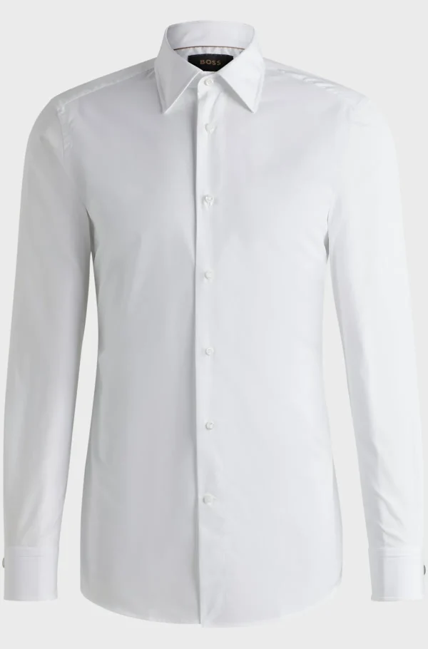 HUGO BOSS Camisas>Camisa De Ajuste Slim Em Popelina De Algodão Italiano