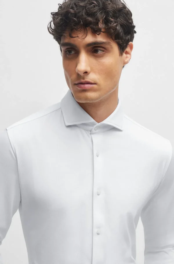 HUGO BOSS Camisas>Camisa De Ajuste Slim Em Jersey Elástica Para Desempenho Estruturado
