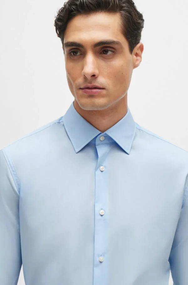 HUGO BOSS Camisas>Camisa De Ajuste Slim Em Popelina De Algodão Elástico Fácil De Engomar