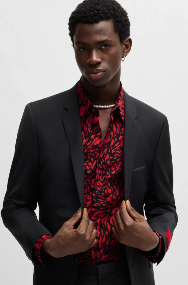 HUGO BOSS Camisas>Camisa De Ajuste Slim Em Popelina De Algodão Estampada