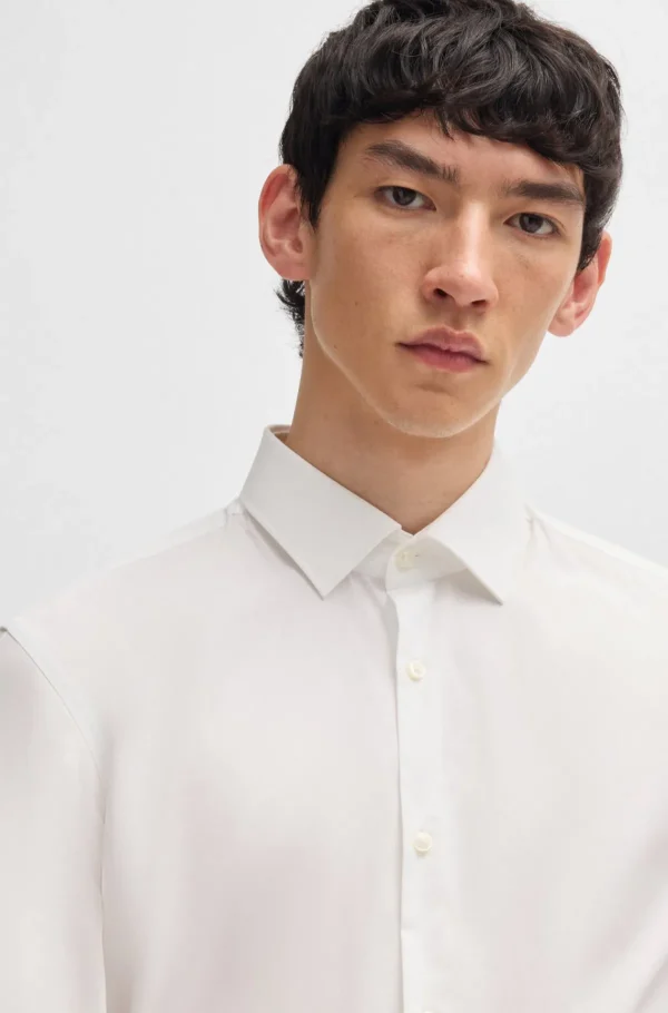 HUGO BOSS Camisas>Camisa De Ajuste Slim Em Popelina De Algodão Fácil De Passar A Ferro