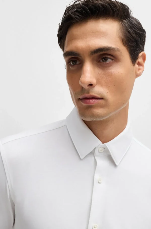 HUGO BOSS Camisas>Camisa De Ajuste Slim Em Jérsei De Mistura De Algodão Elástico De Alto Desempenho