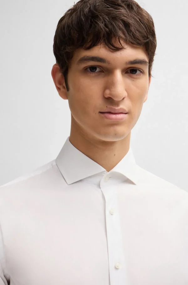 HUGO BOSS Artigos Essenciais>Camisa De Ajuste Slim Em Popelina De Algodão Fácil De Engomar