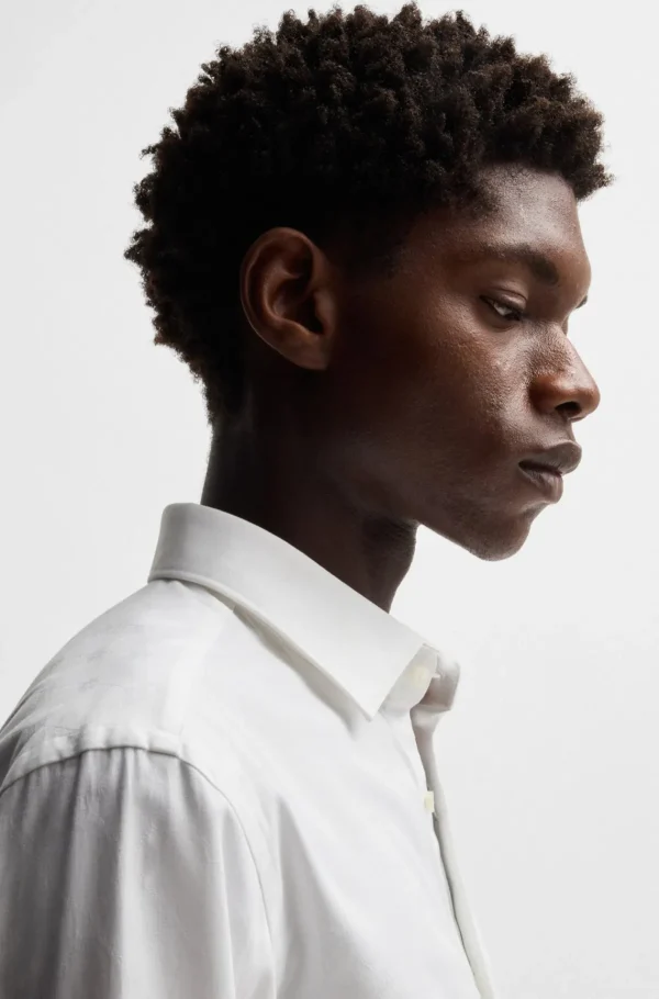 HUGO BOSS Camisas>Camisa De Ajuste Slim Em Jacquard De Algodão Com Corrente E Logótipo